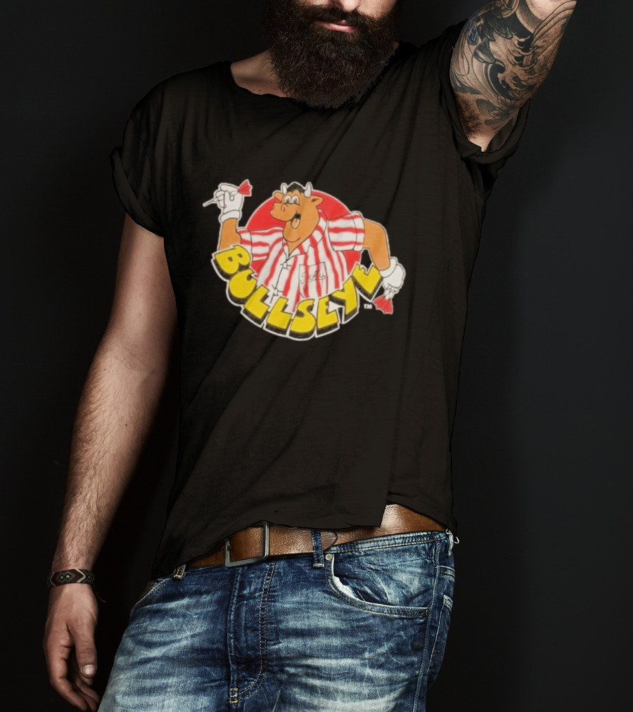 Bullseye Cartoon Bull With Darts Red And White Stripes T-Shirt