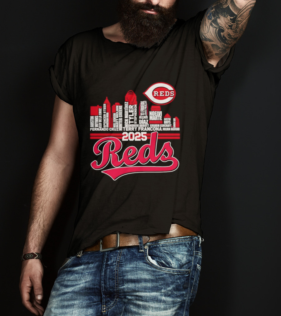 Cincinnati Reds Skyline Players 2025 Reds T-Shirt