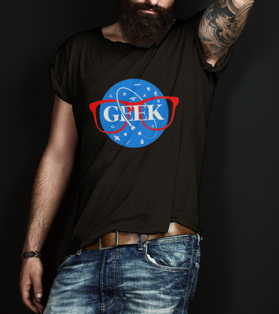 Geek Glasses Space Icons Distressed Patch T-Shirt