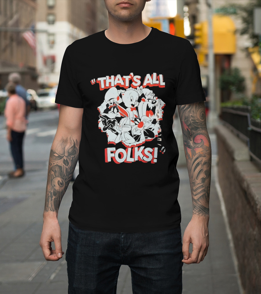 Looney Tunes That's All Folks Bugs Bunny Daffy Duck Classic Cartoon Characters T-Shirt