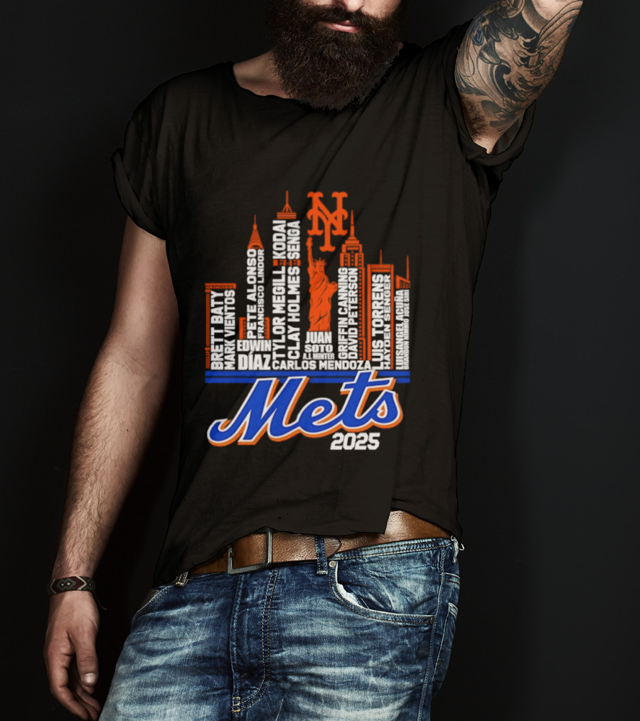 New York Mets Players City Skyline 2025 T-Shirt