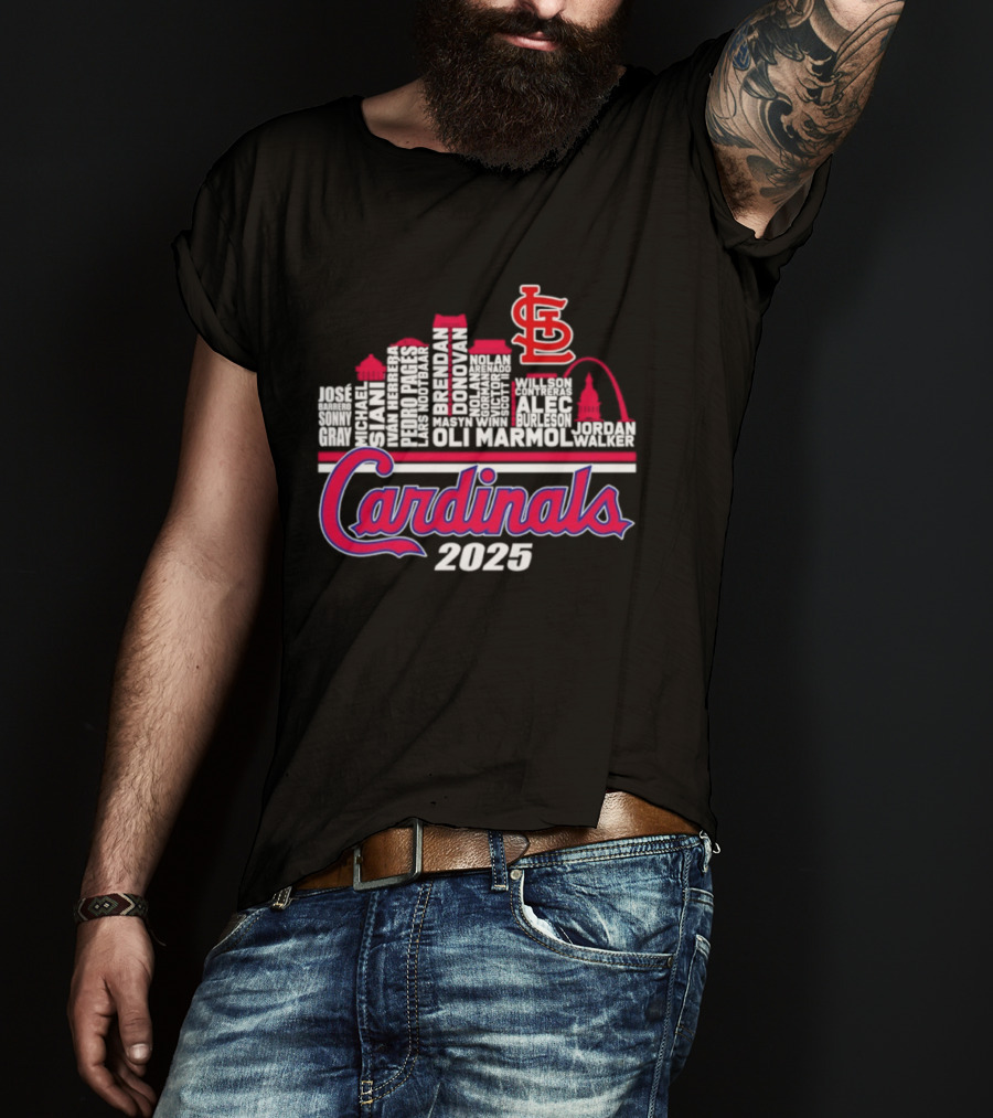 St Louis Cardinals Player Names City Skyline 2025 T-Shirt