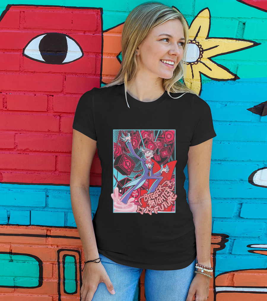 Bigger Brighter Future Character With Energetic Imagery And Vintage TV Motif T-Shirt