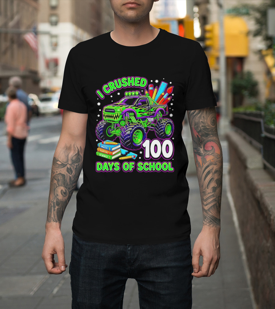 I Crushed 100 Days Of School Monster Truck Math Reading Science Book T-Shirt