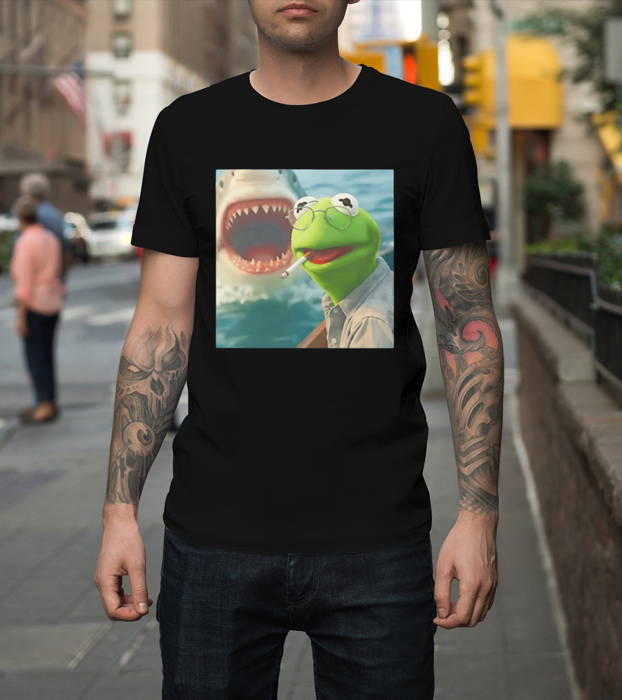 Kermit Smoking With Jaws Shark Movie T-Shirt