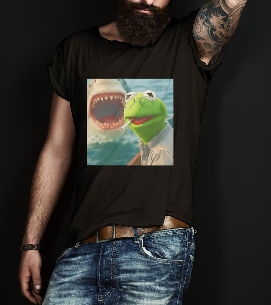 Kermit Smoking With Jaws Shark Movie T-Shirt