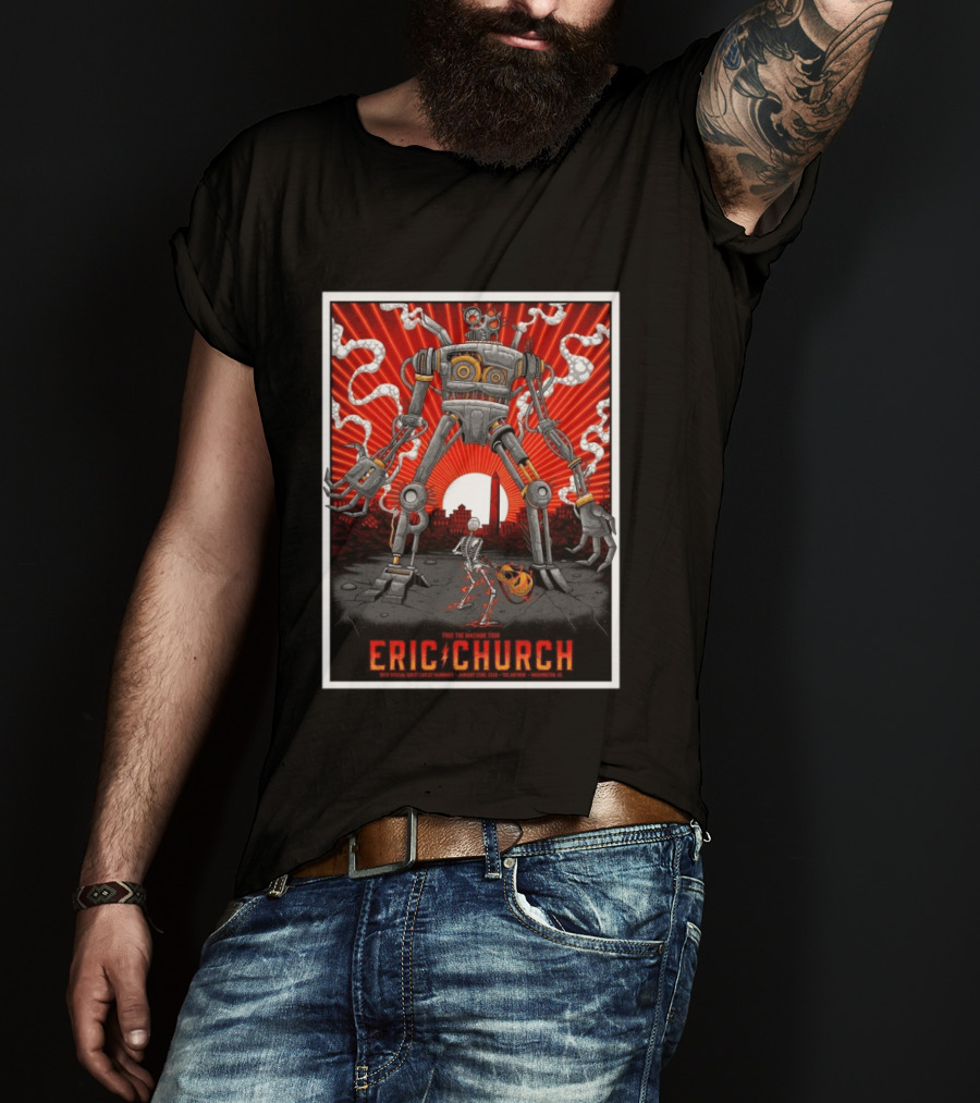 Eric Church Free The Machine Tour Jan 22 2026 The Anthem Washington DC With Special Guest Caylee Hammack Robot T-Shirt