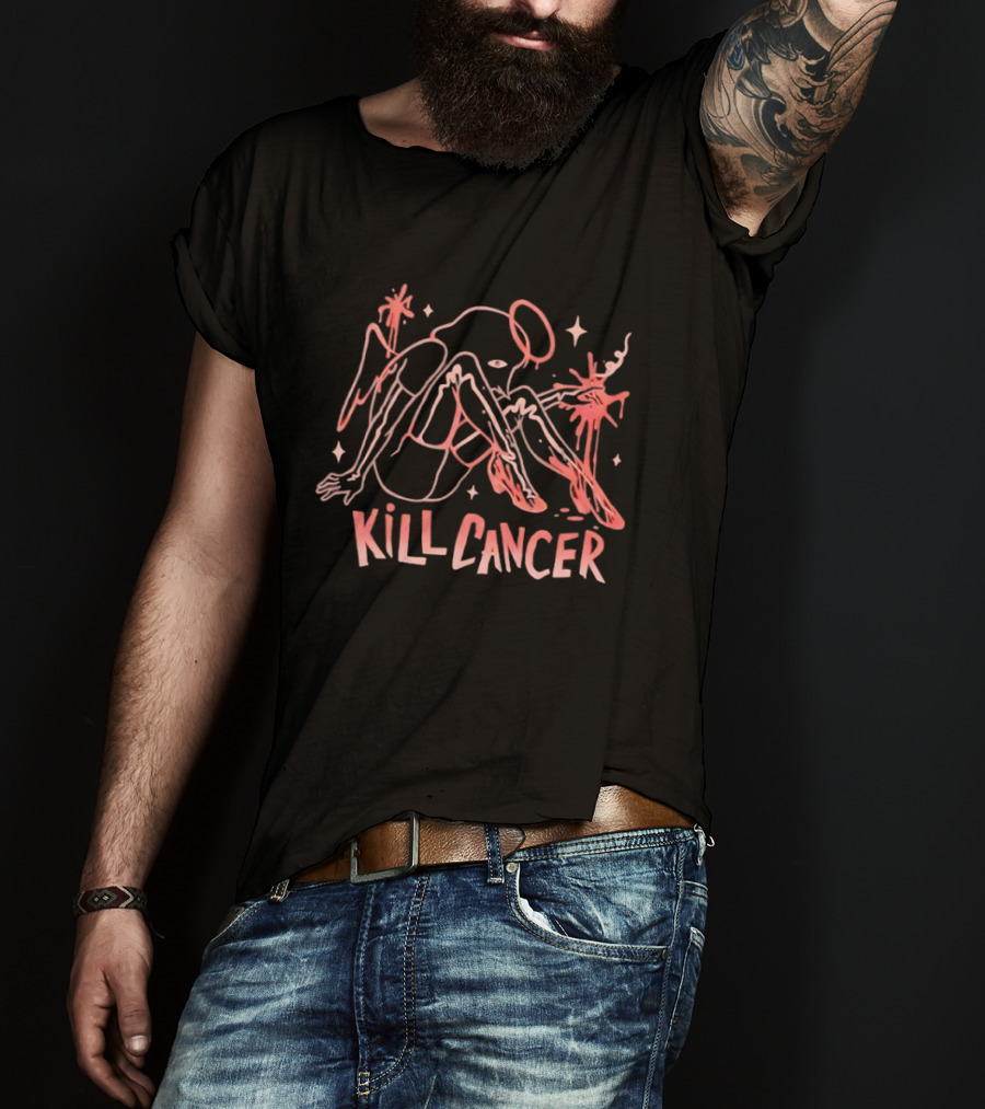 Kill Cancer Angela Unique Line Art Style Empowerment T-Shirt