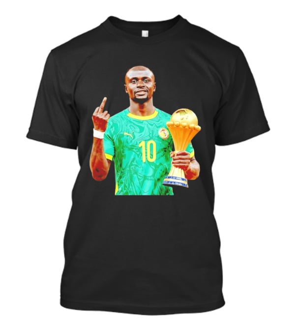 Sadio Mane Number 10 Senegal Jersey Holding Trophy Middle Finger T-Shirt
