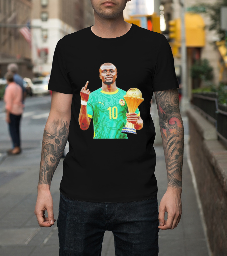 Sadio Mane Number 10 Senegal Jersey Holding Trophy Middle Finger T-Shirt