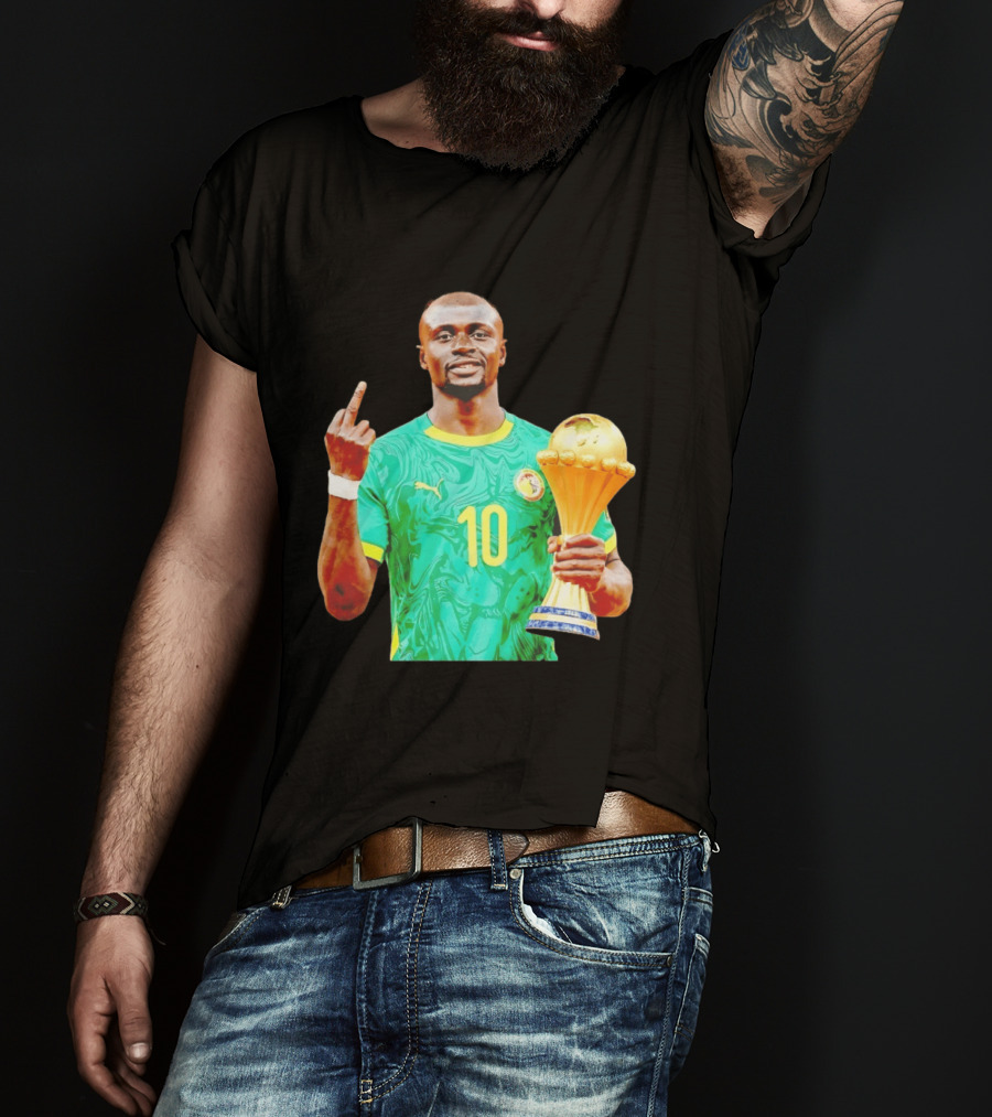 Sadio Mane Number 10 Senegal Jersey Holding Trophy Middle Finger T-Shirt