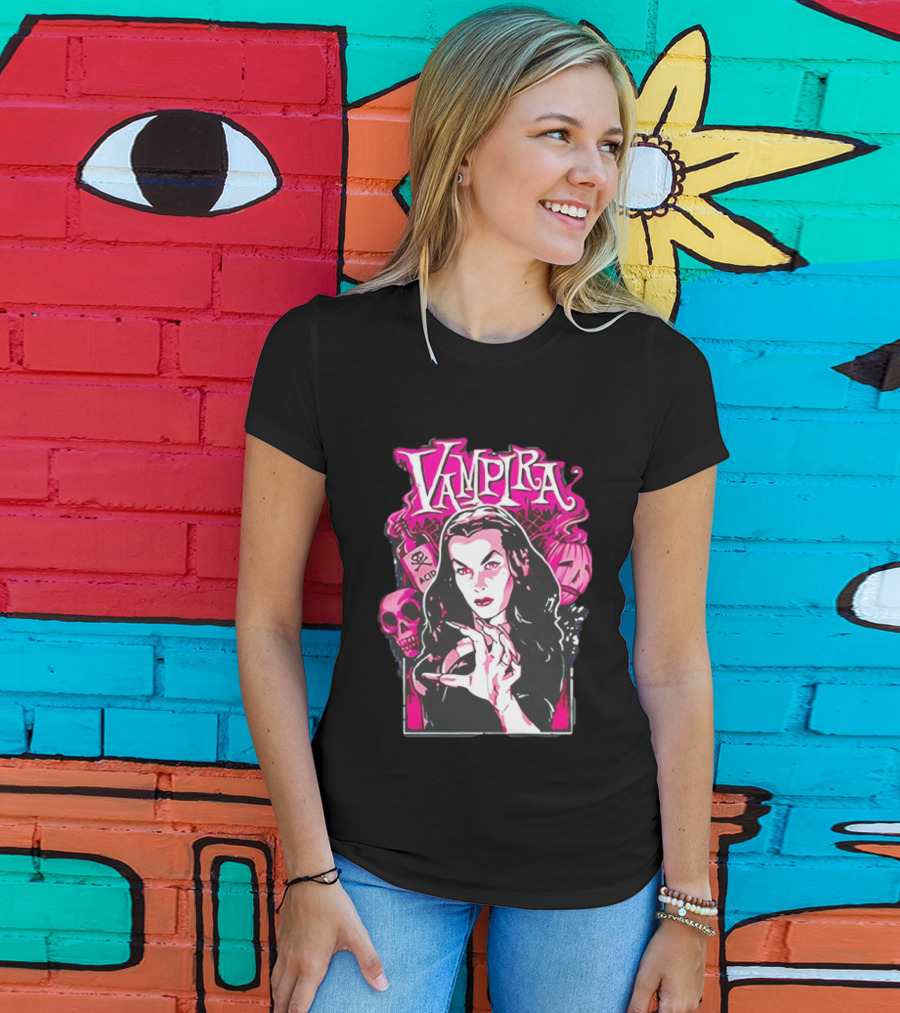 Vampira Gothic Skull And Acid Horror Iconic Midnight Ramble T-Shirt