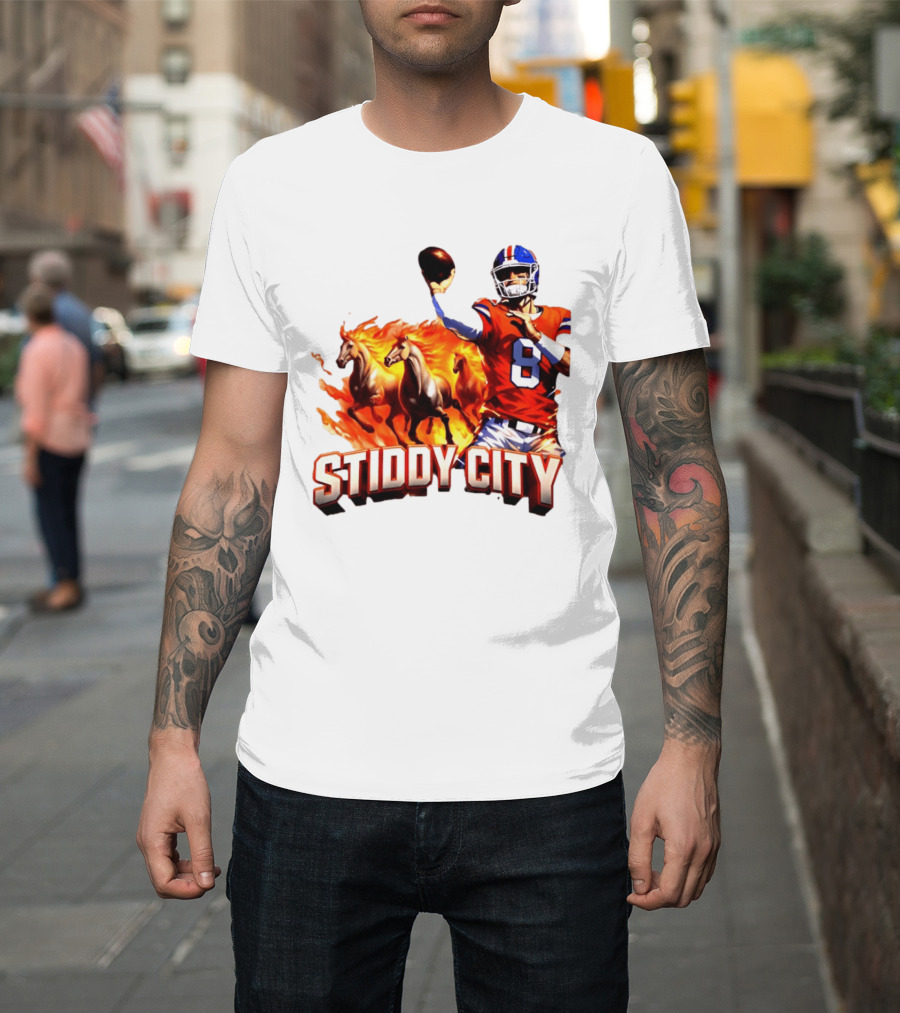 Denver Broncos Stiddy City Quarterback And Horses In Flames T-Shirt