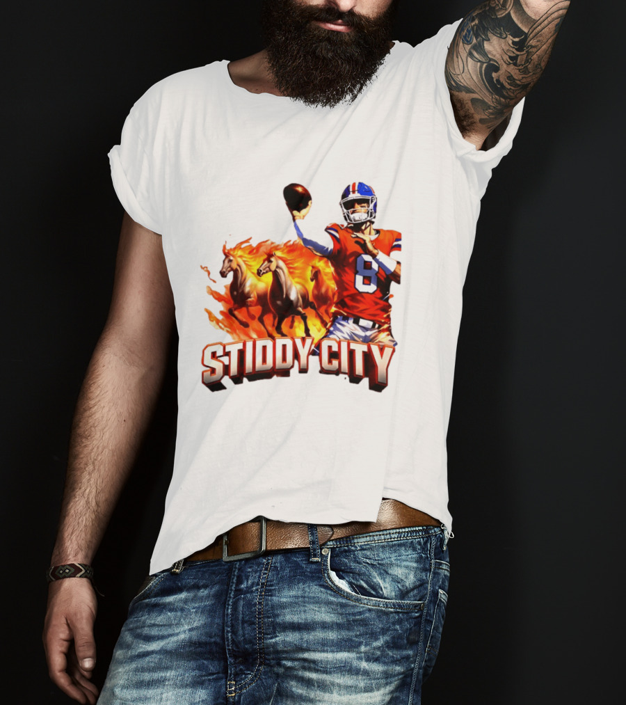 Denver Broncos Stiddy City Quarterback And Horses In Flames T-Shirt