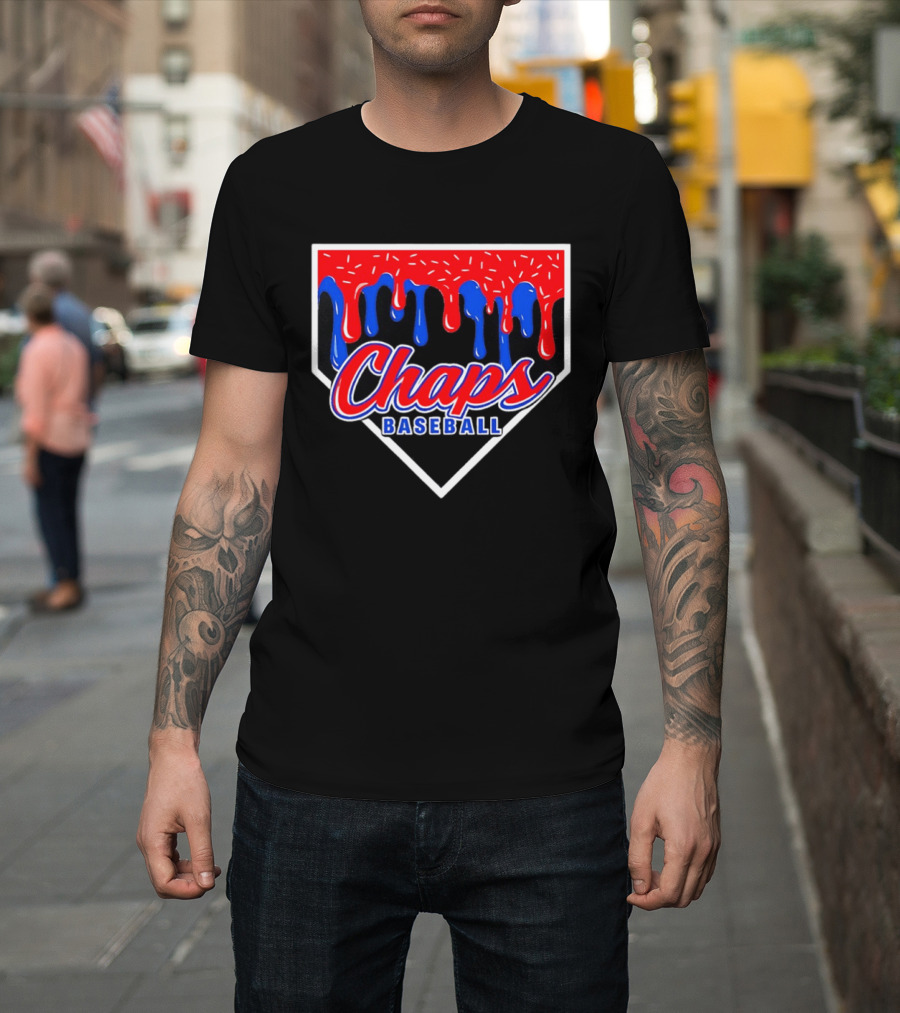 Chaps Baseball Blue Red Melting Motif T-Shirt