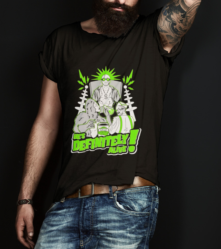 He's Definitely Alive Exile Bright Green Highlights Gorilla And Scientist T-Shirt