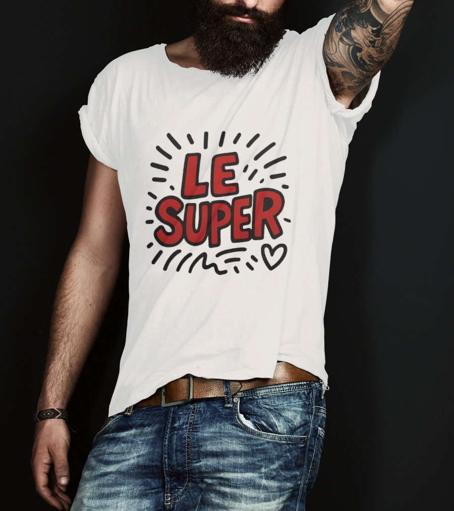 Le Super Text With Doodle Heart And Lines T-Shirt