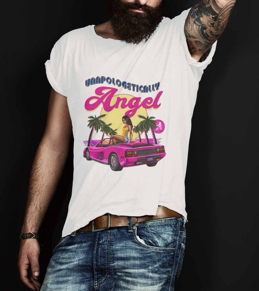 Unapologetically Angel Paradise Sunset With Pink Car And Palm Trees T-Shirt
