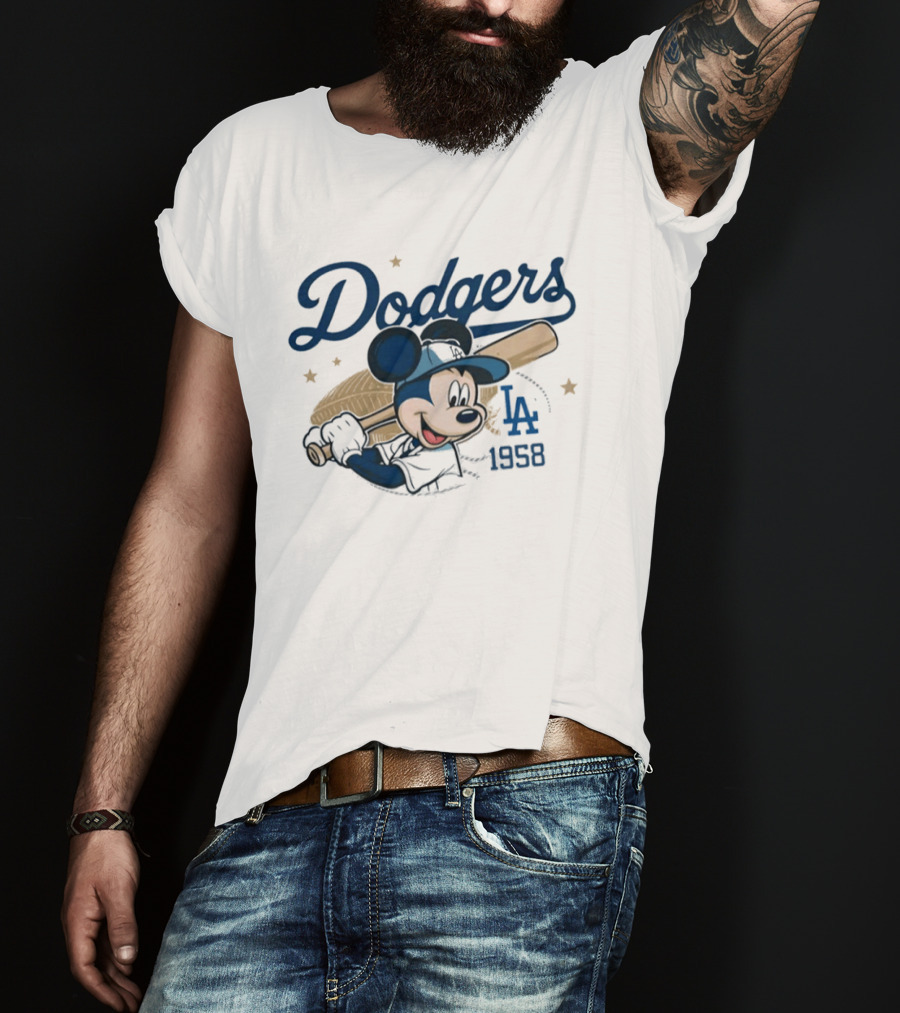Dodgers Mickey Mouse LA 1958 Baseball T-Shirt