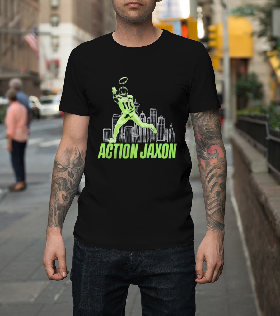 Seattle Football Jaxon Smith Njigba Action Jaxon Skyline T-Shirt
