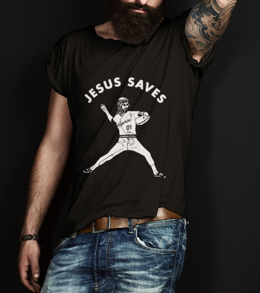 Jesus Saves 01 Baseball Pitcher Heavenly Religious Message T-Shirt