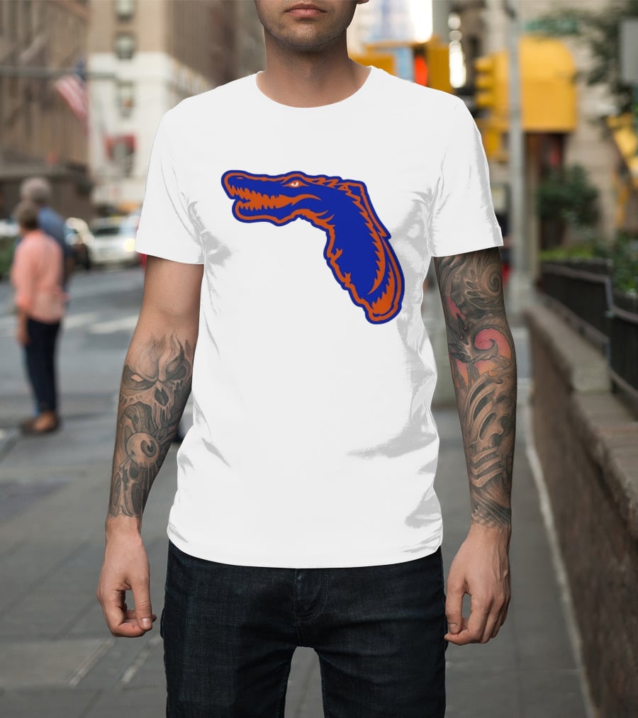 Florida Gators State Shape Blue Orange Gator Map T-Shirt