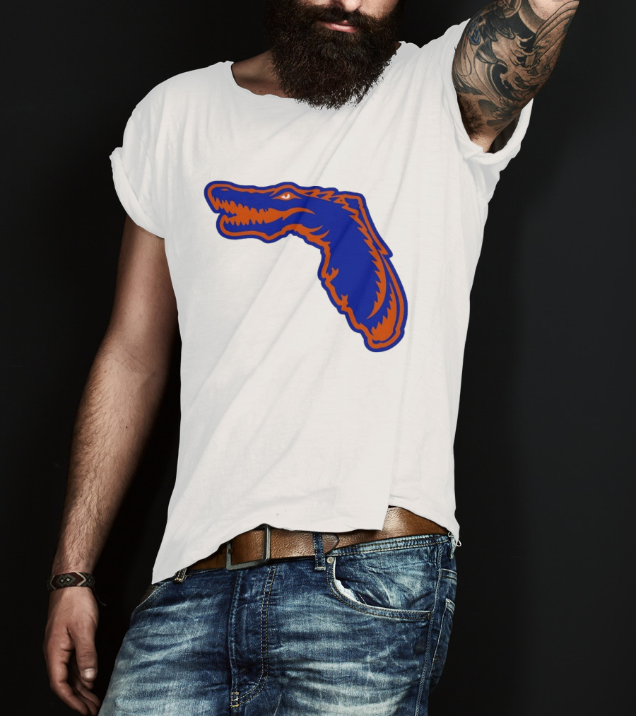 Florida Gators State Shape Blue Orange Gator Map T-Shirt