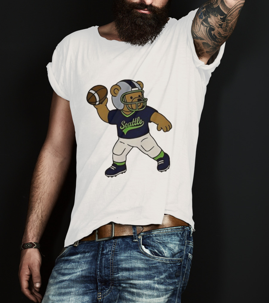 Teddy Bear Football Player Throwing Ball Seattle T-Shirt