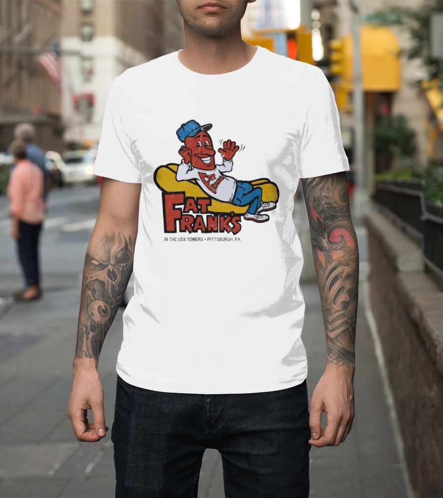 Fat Frank's In The USX Towers Pittsburgh PA Hot Dogs Retro Cartoon T-Shirt