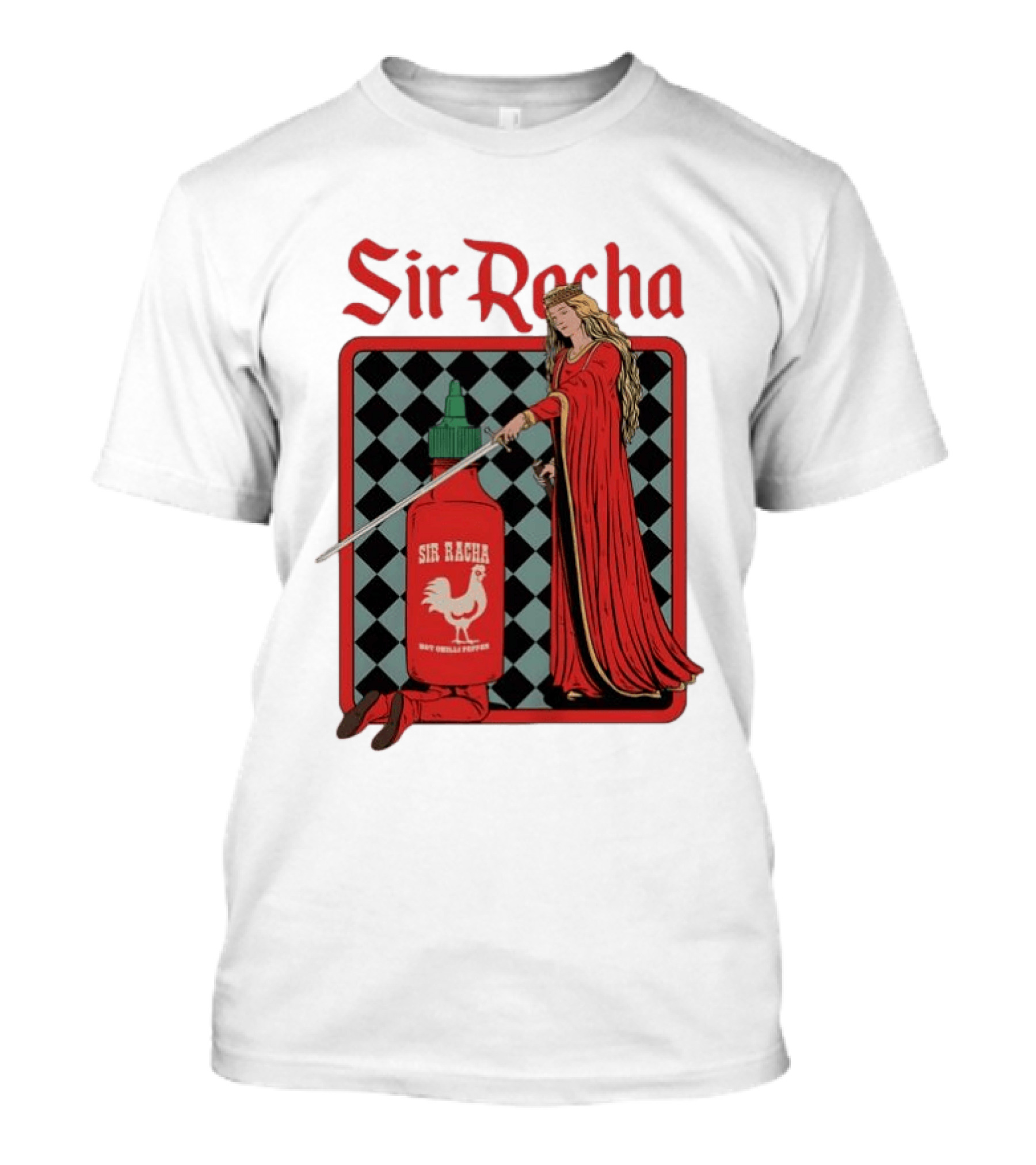 Sir Racha Hot Chilli Pepper Sauce Medieval Knight And Lady T-Shirt