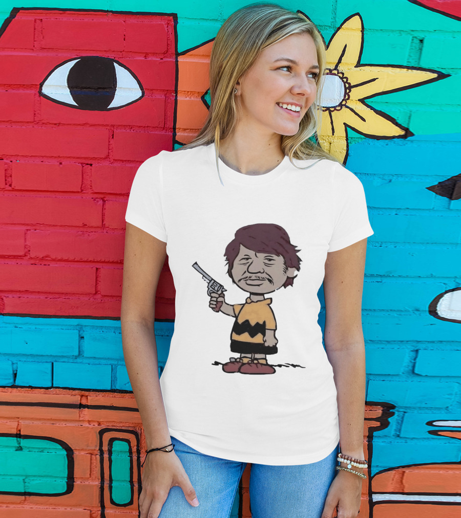 Charles Bronson Charlie Brown Mashup Character With Gun T-Shirt