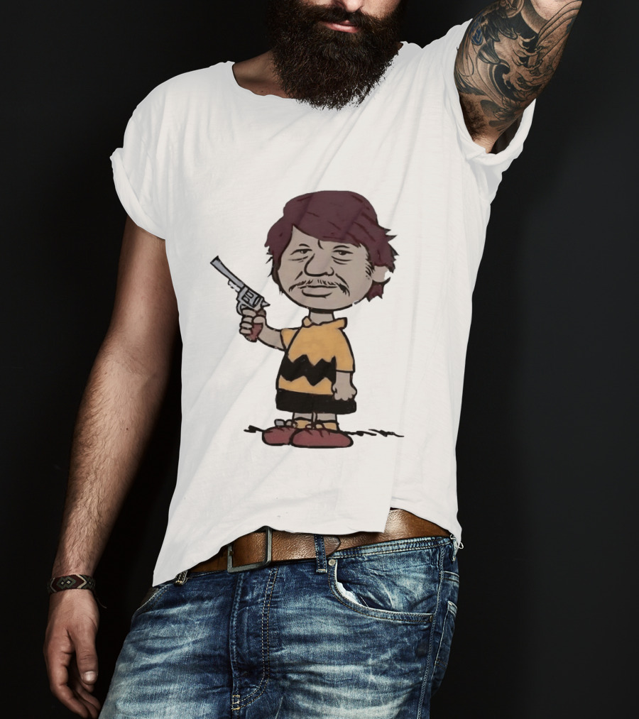 Charles Bronson Charlie Brown Mashup Character With Gun T-Shirt
