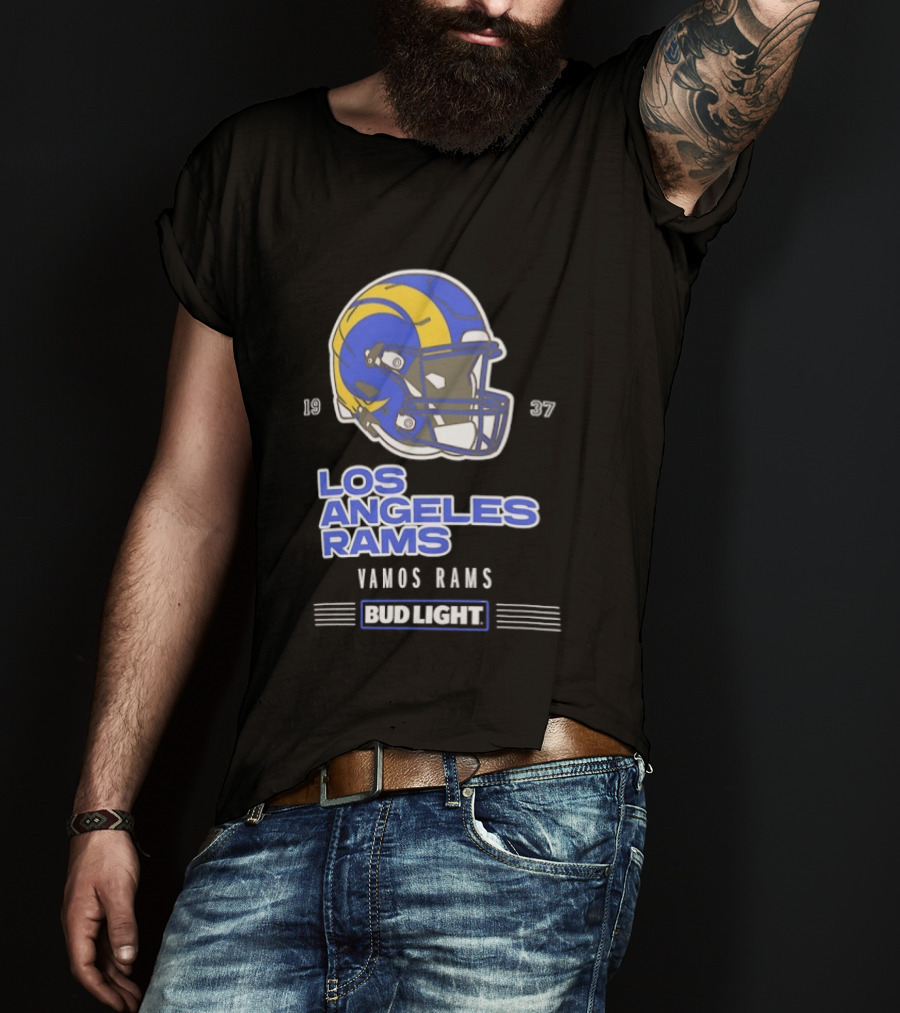 Los Angeles Rams Vamos Rams Bud Light 1937 Football Helmet T-Shirt