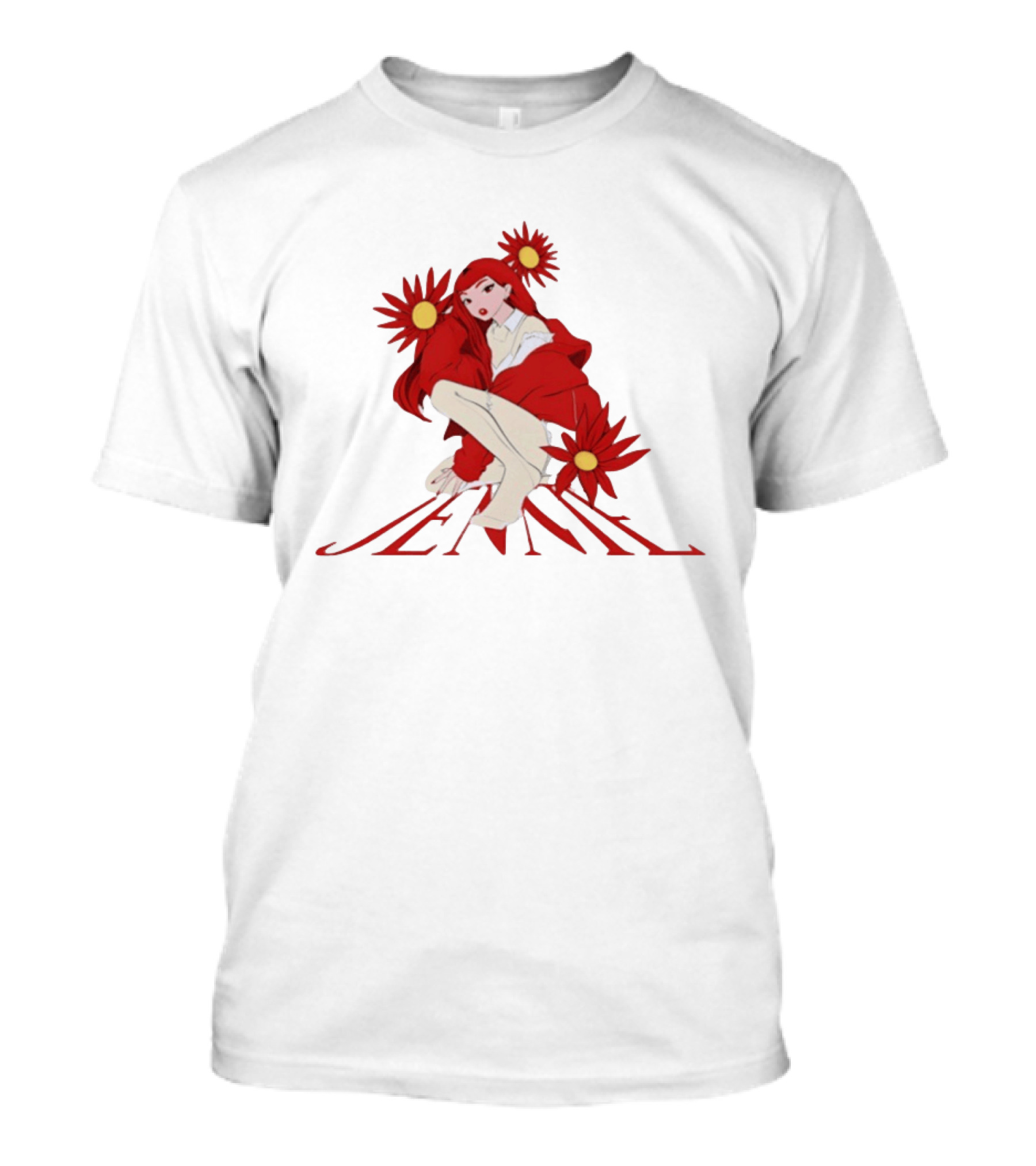 Back To School Anime Jennie Red Flowers Vintage Aesthetic T-Shirt