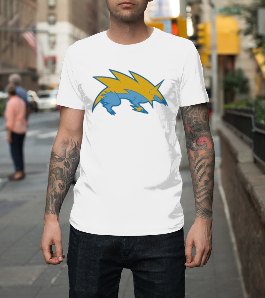 Blue Yellow Electric Wolf Lightning Creature T-Shirt