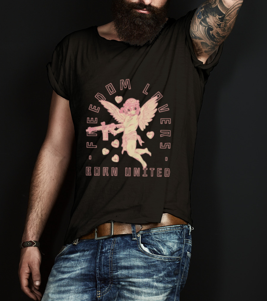 Freedom Lovers Born United Angel With Rifle And Hearts T-Shirt
