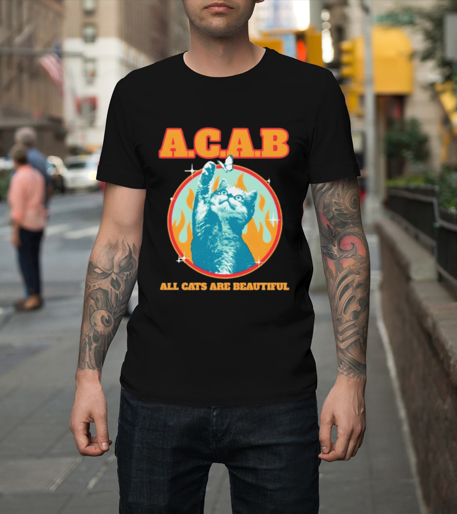 A.C.A.B Cat With Butterfly And Flames T-Shirt