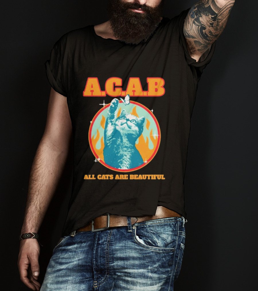 A.C.A.B Cat With Butterfly And Flames T-Shirt