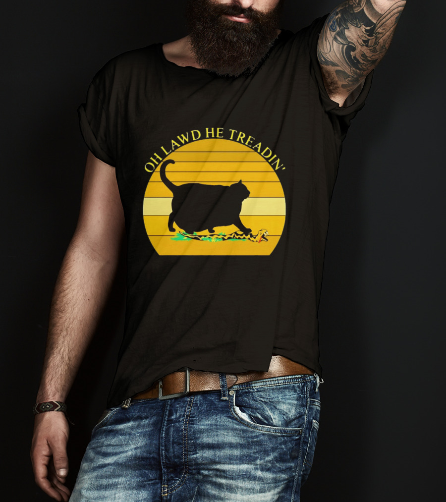 Oh Lawd He Treadin' Black Cat Vintage Retro Sunset T-Shirt