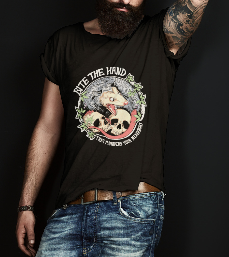 Bite The Hand Opossum With Skulls And Vines T-Shirt