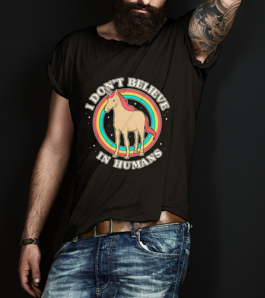 Unicorn I Don't Believe In Humans Rainbow T-Shirt