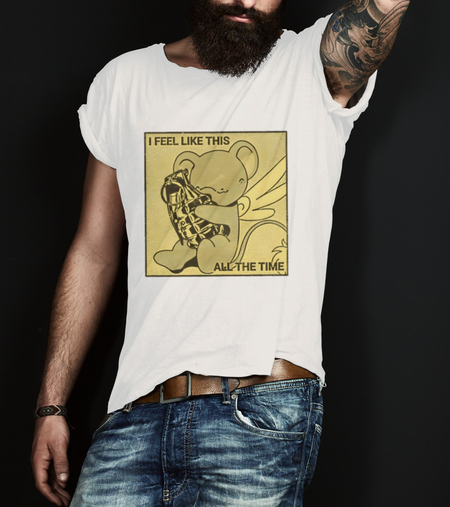 I Feel Like This All The Time Cute Winged Bear Hugging Grenade T-Shirt
