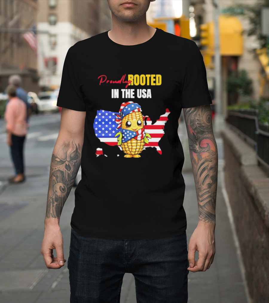 Proudly Rooted In The USA Corn American Flag Map T-Shirt