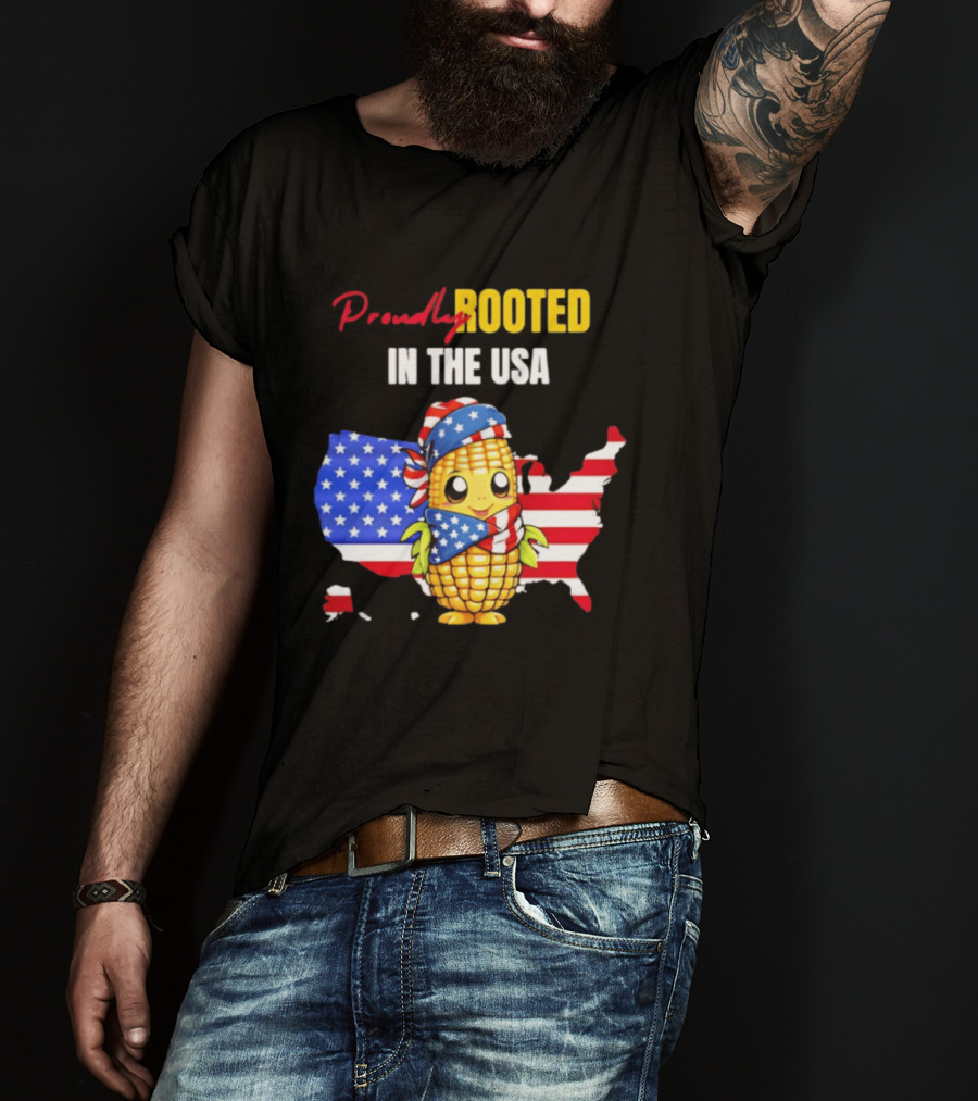 Proudly Rooted In The USA Corn American Flag Map T-Shirt