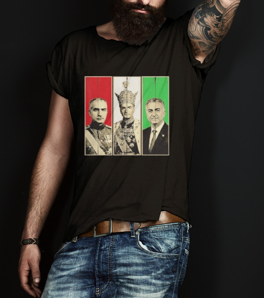 Pahlavi Dynasty Generations Reza Shah Mohammad Reza Iran Flag T-Shirt