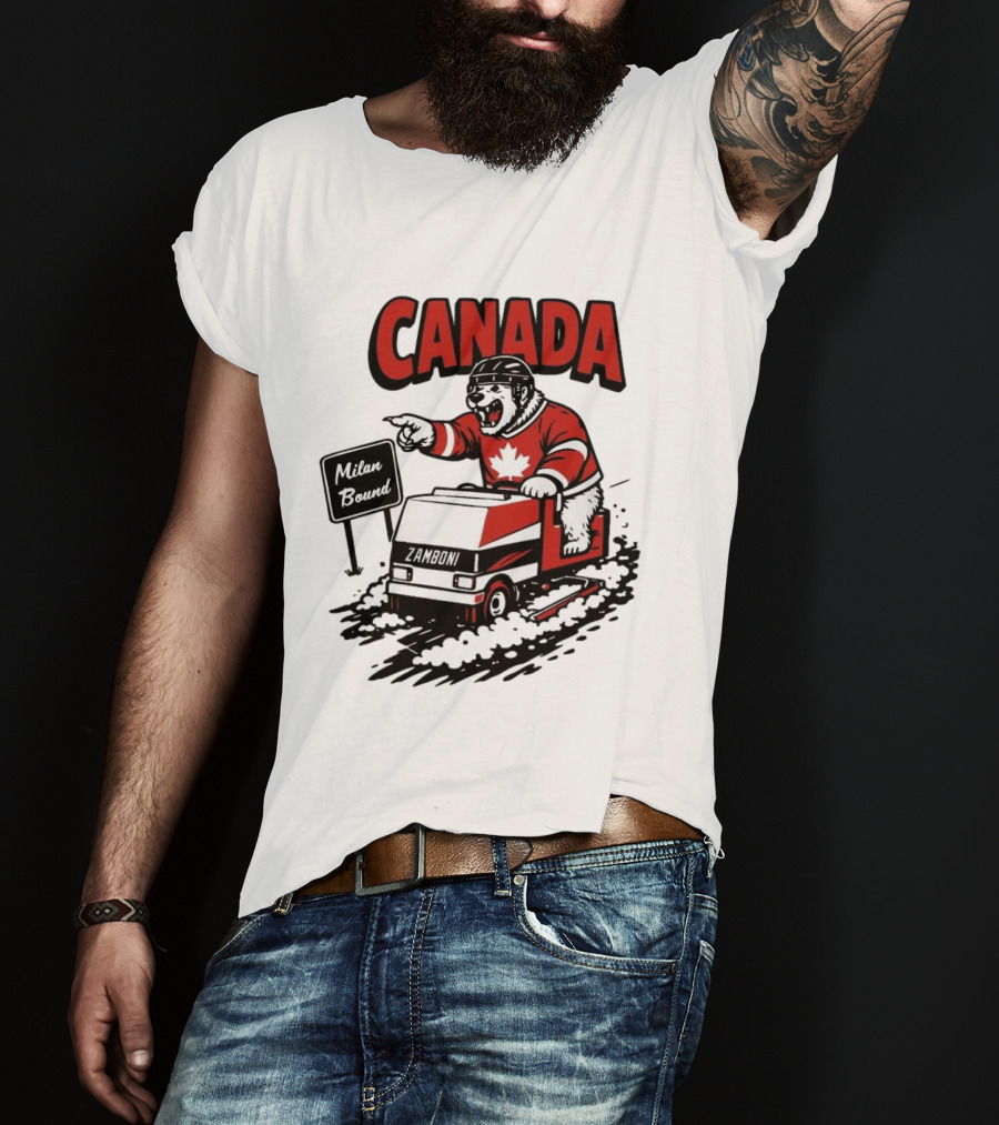 Canada Hockey Polar Bear Zamboni Milan Bound Winter Sports T-Shirt