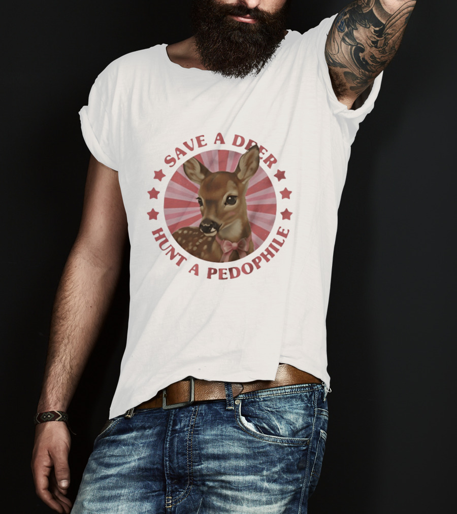 Save A Deer Hunt A Pedophile Pink Bow Deer Stars Stripes T-Shirt