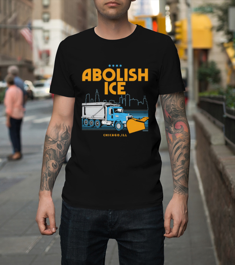 Abolish Ice Chicago ILL Snowplow Benefit Truck Skyline T-Shirt