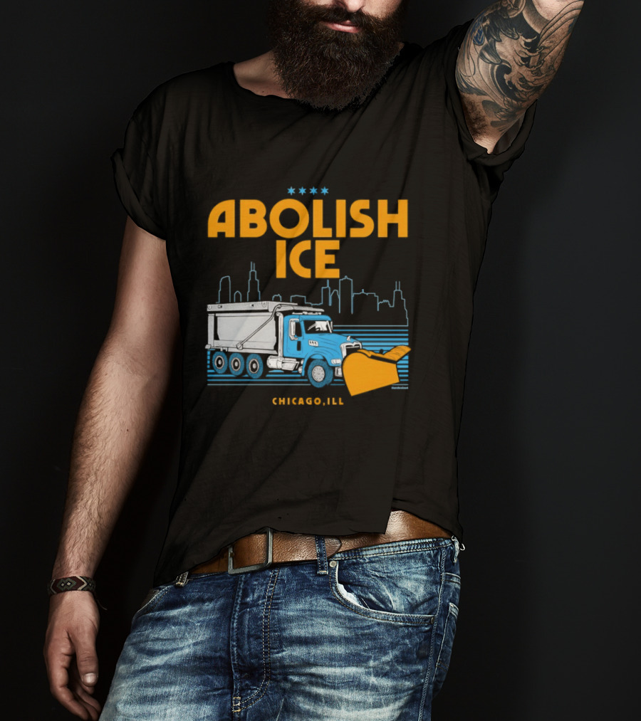 Abolish Ice Chicago ILL Snowplow Benefit Truck Skyline T-Shirt
