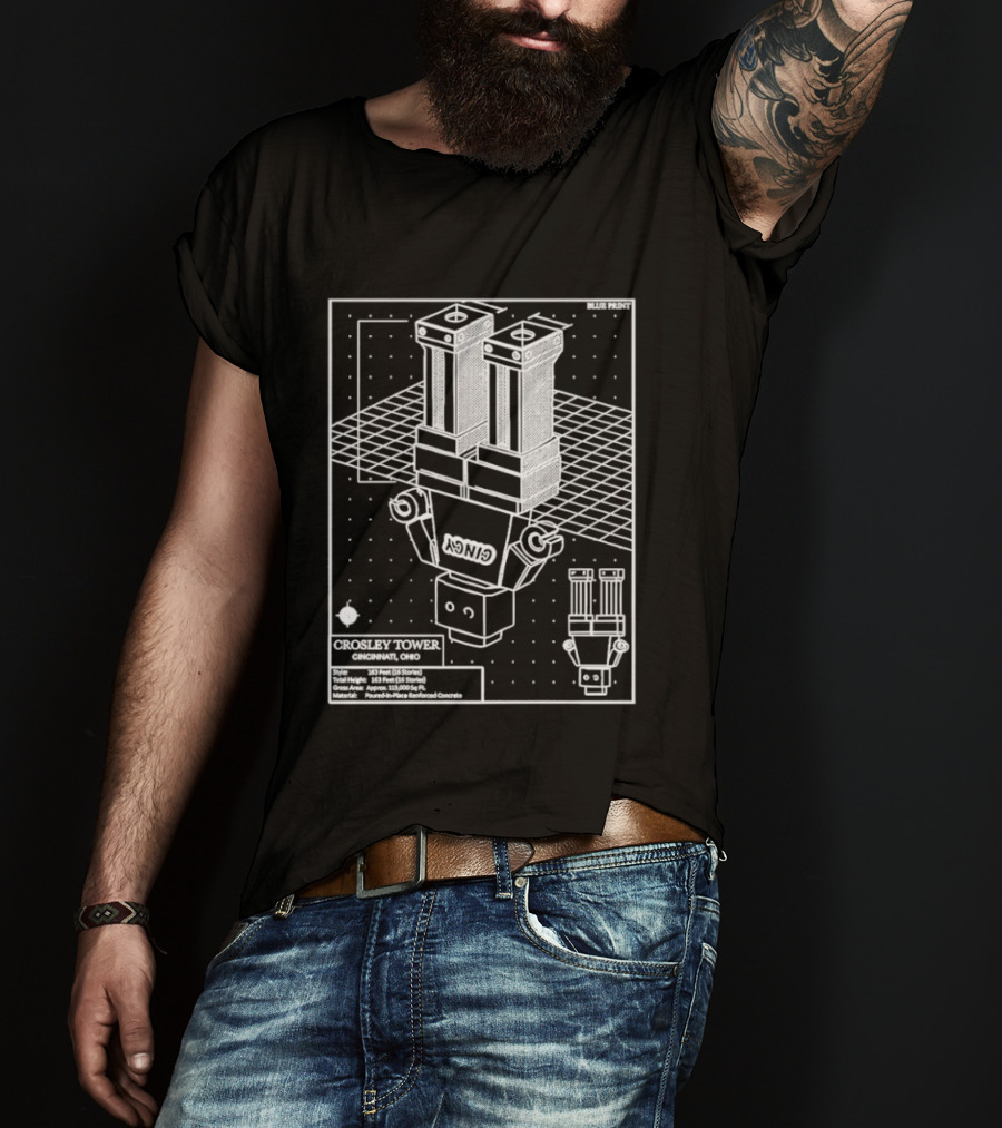 Crosley Tower Blueprint Cincinnati Ohio Robot Schematic T-Shirt